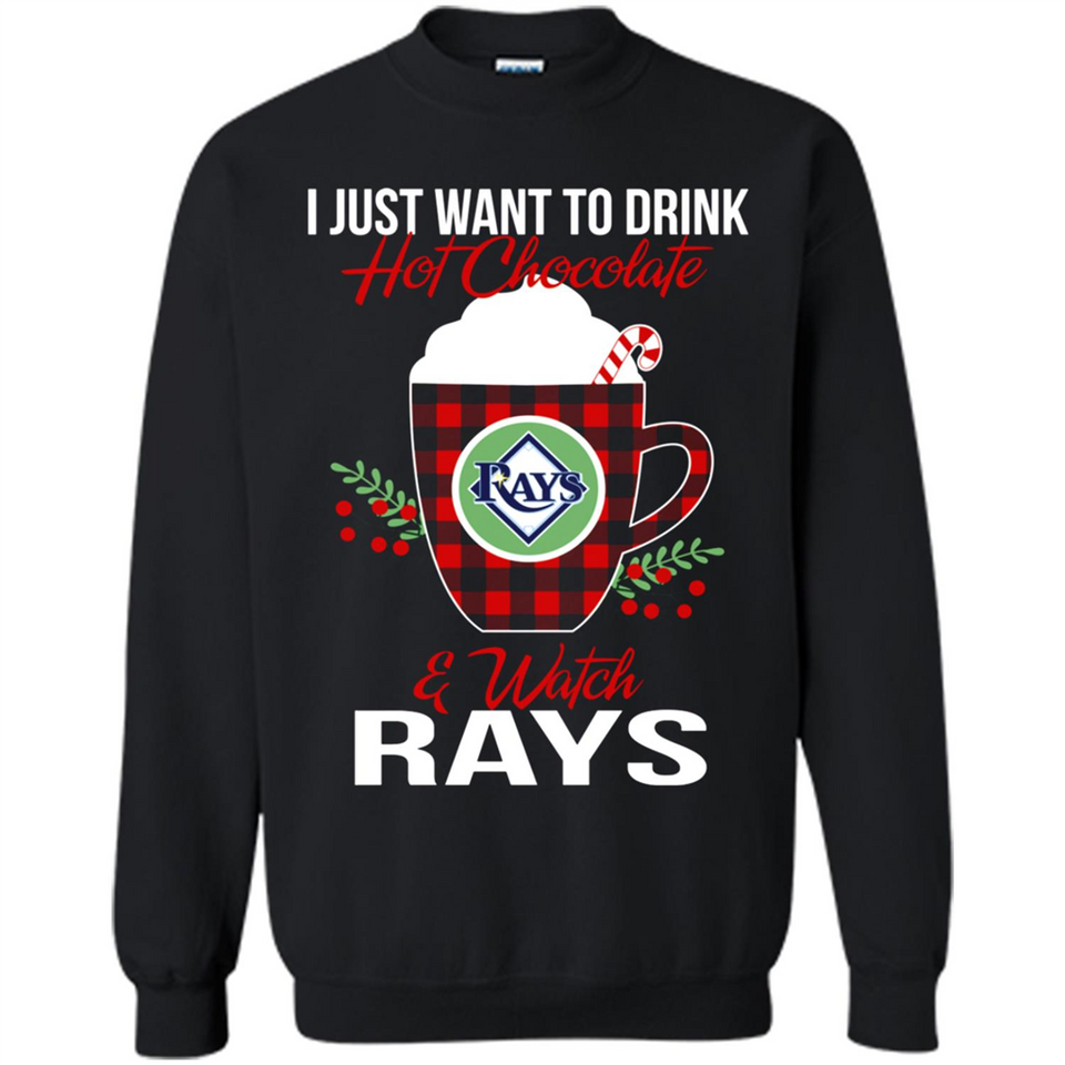 I Just Want To Drink Hot Chocolate & Watch Tampa Bay Rays Ugly Christmas Sweater PINGPONG