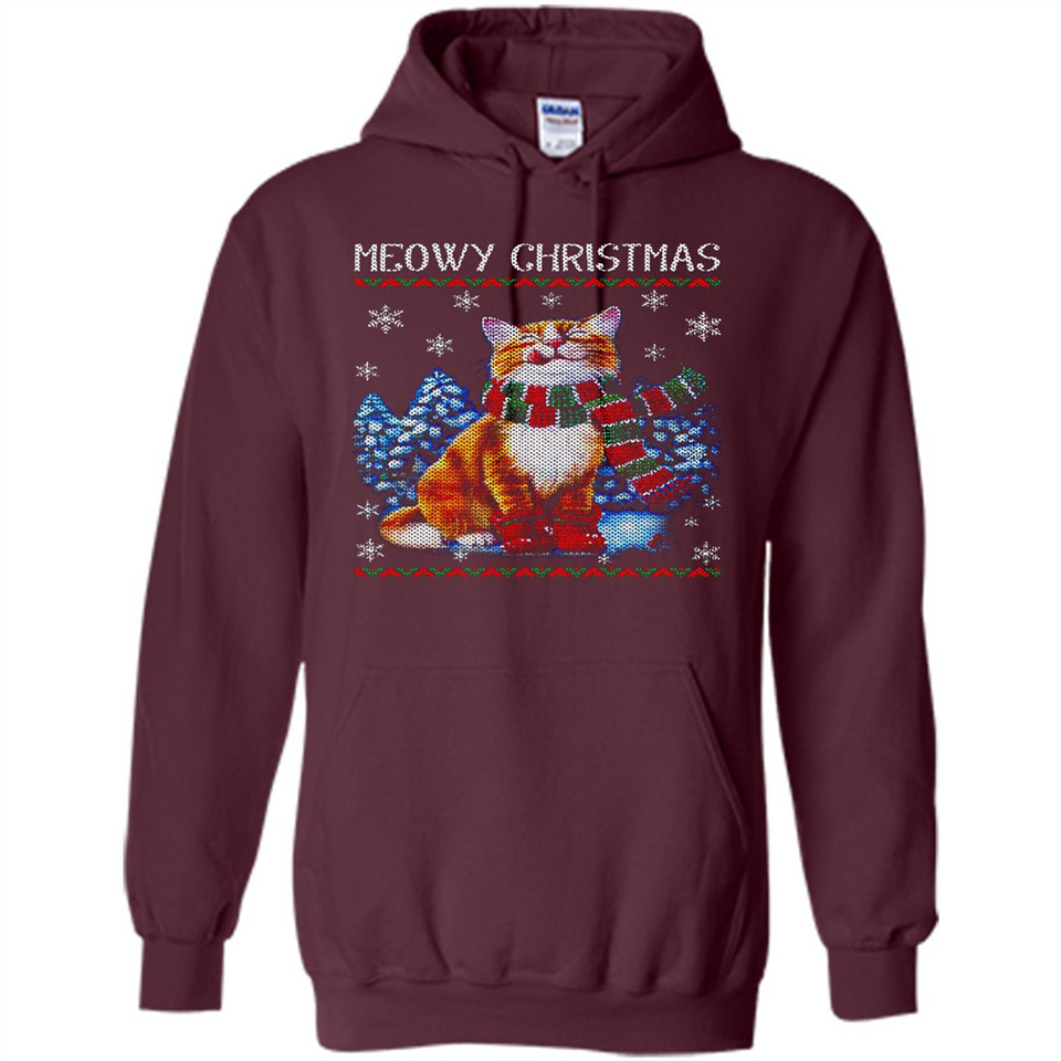 Christmas Ugly Sweater Cat With Christmas Meowy Chritstmas - Hoodie