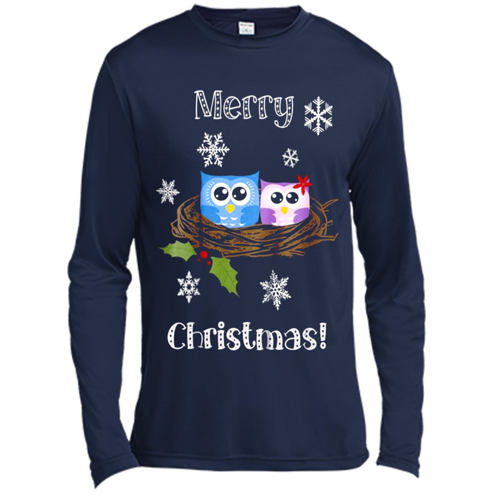 Cute Christmas Shirt Merry Christmas Snowflakes Owls Nest