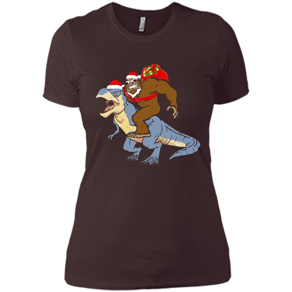 Bigfoot Riding Dinosaurus T-Shirt Funny Bigfoot Santa - Ladies' Boyfriend T-Shirt