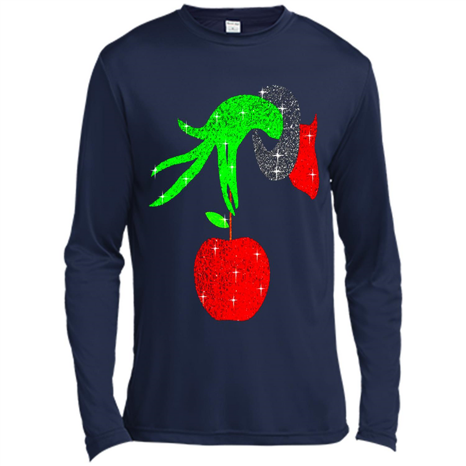 Christmas The Grinch Hand Holding Apple Ornament sweater - Canvas Long Sleeve T-Shirt
