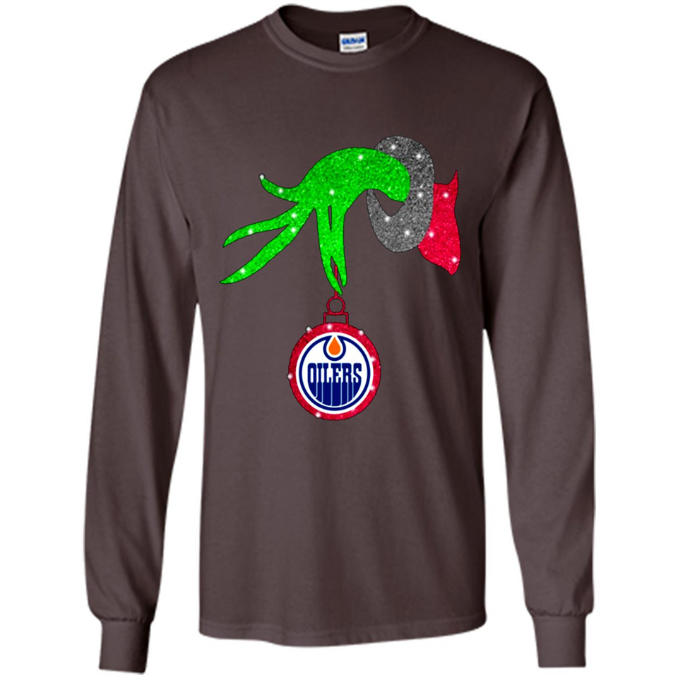 GRINCH HAND HOLDING EDMONTON OILERS GLITTER CHRISTMAS PINGPONG