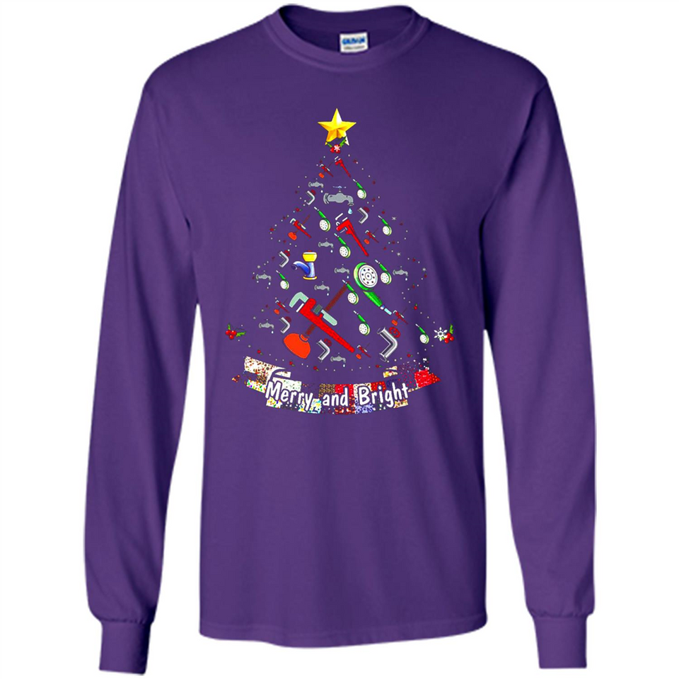 Merry And Bright Plumber Christmas Tree Shirt PINGPONG - Long Sleeve T-Shirt