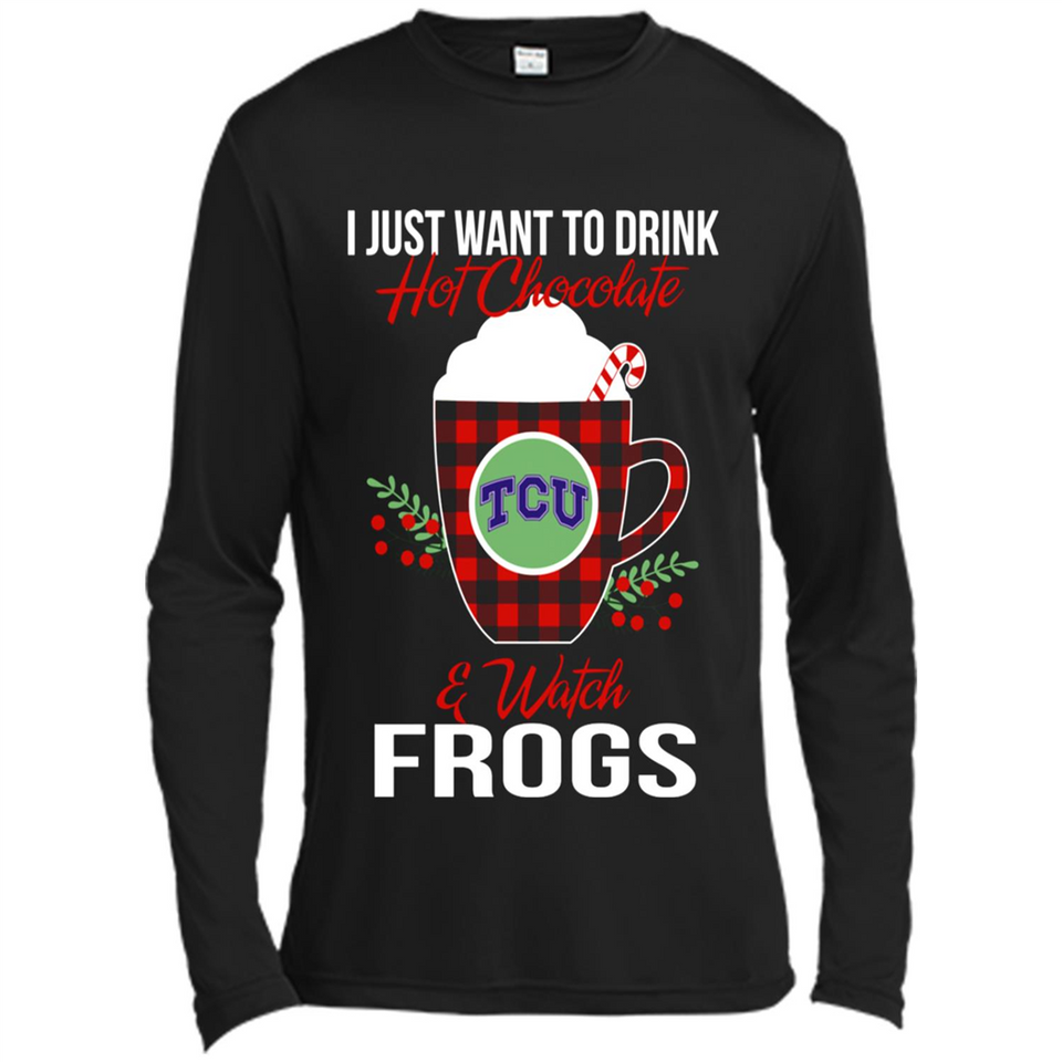 I Just Want To Drink Hot Chocolate & Watch TCU Horned Frogs Ugly Christmas Sweater PINGPONG