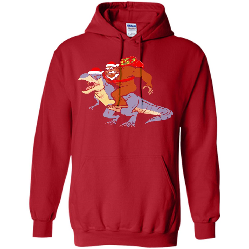 Bigfoot Riding Dinosaurus T-Shirt Funny Bigfoot Santa - Hoodie