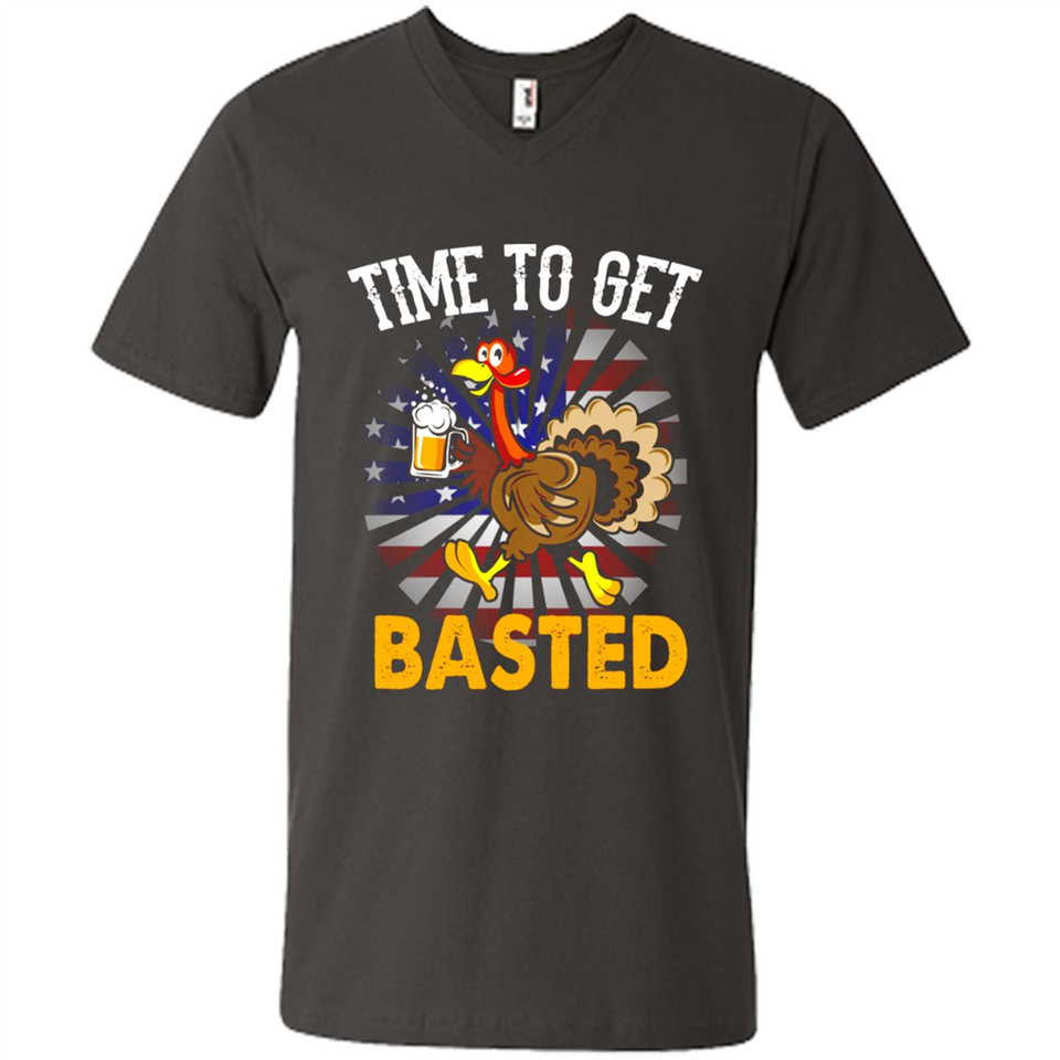 Time To Get Basted Funny Turkey Beer Thanksgiving - Men's V-Neck