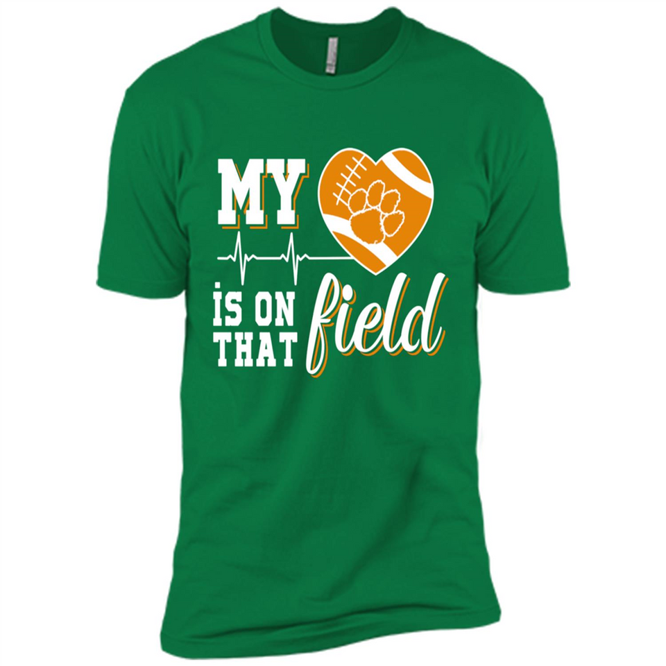 Clemson Tiger Paw Football My Heart is on that Field - Premium Short Sleeve T-Shirt