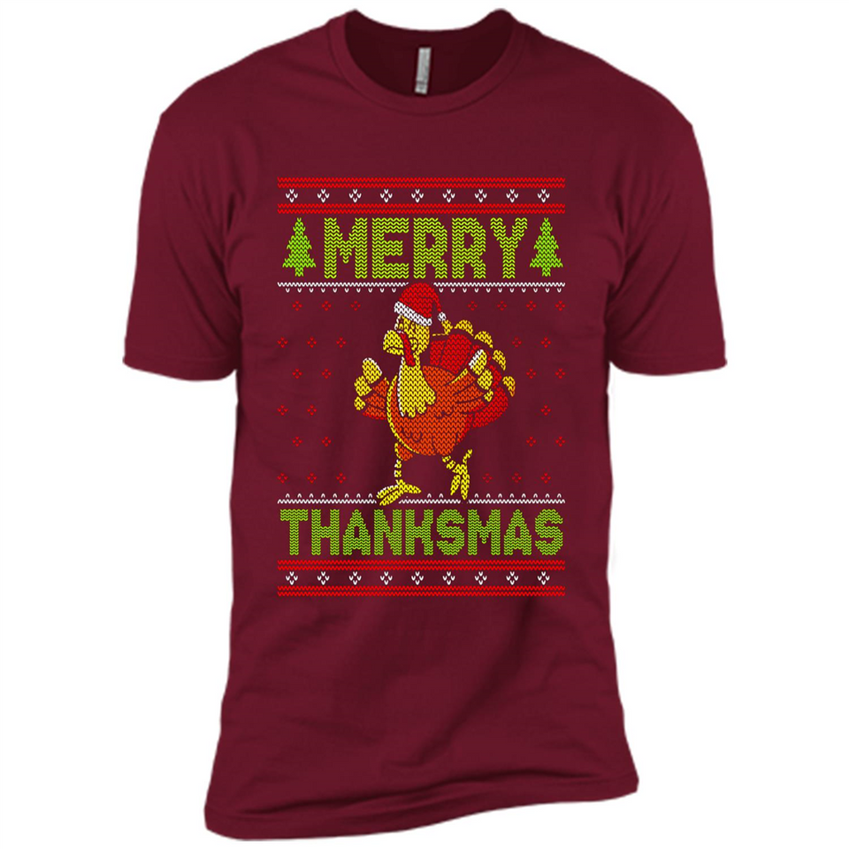Merry Thankmas Ugly Xmas Thanksgiving Turkey Sweatshirt - Premium Short Sleeve T-Shirt