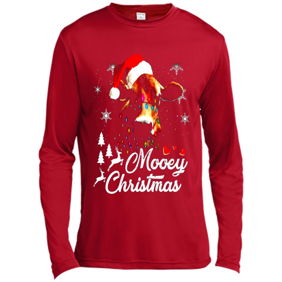 Mooey Christmas Cow Santa Christmas Lover Lights Sweatshirt - Canvas Long Sleeve T-Shirt