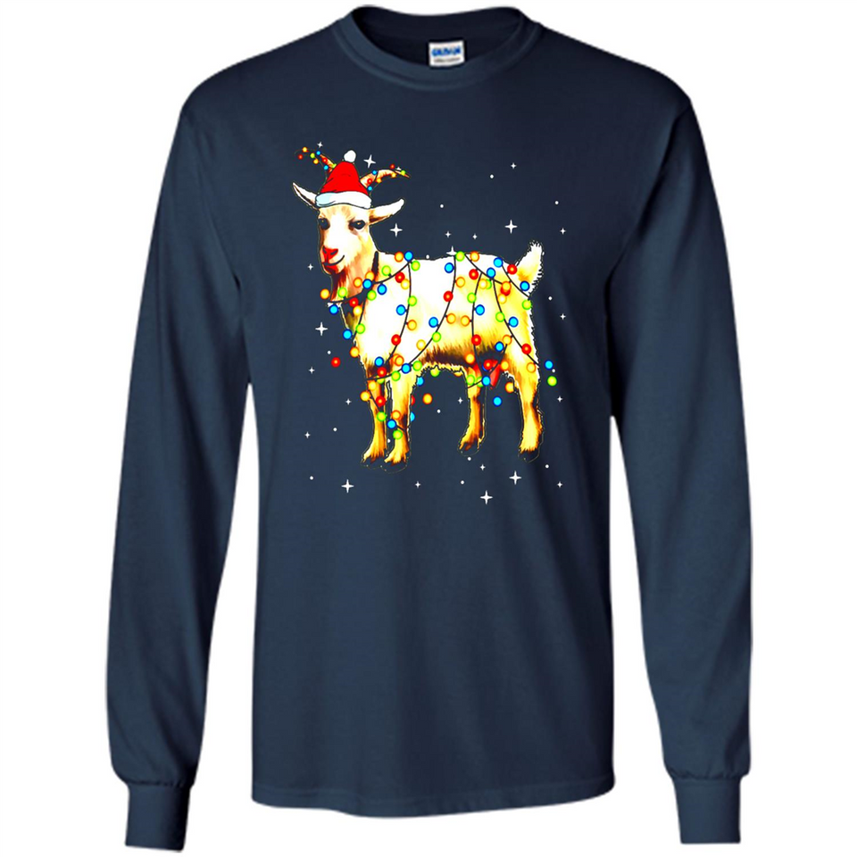 Christmas Lights Goat Wearing Santa Hat T-Shirt - Long Sleeve T-Shirt
