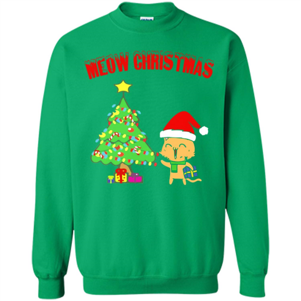 Meow merry christmas- cat and pine merry christmas - Sweatshirt