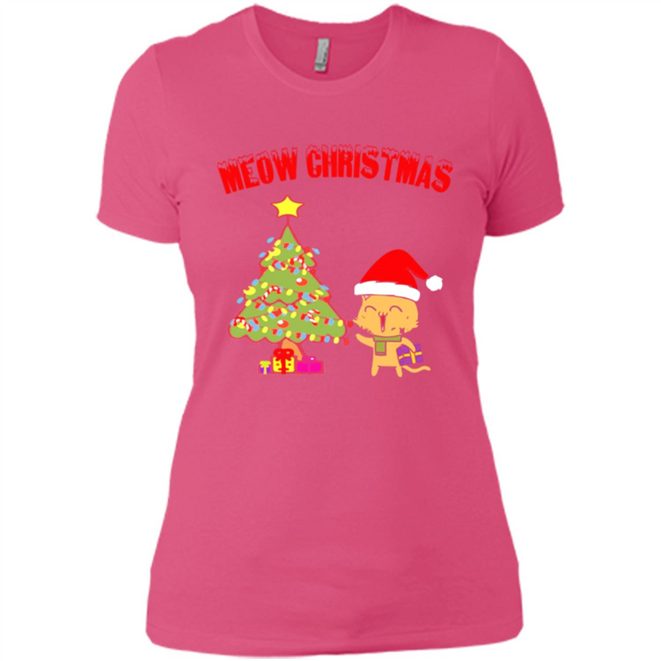 Meow merry christmas- cat and pine merry christmas - Ladies' Boyfriend T-Shirt