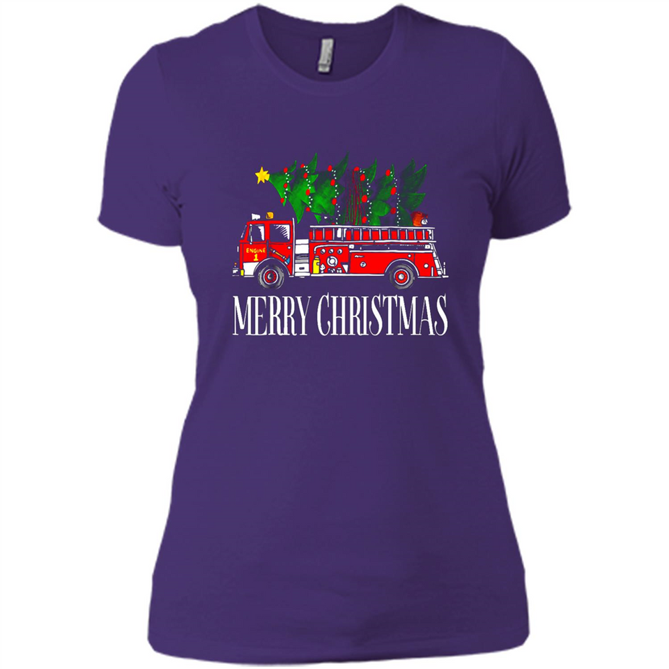 Firetruck Santa Sleigh Merry Christmas Firefighter - Ladies' Boyfriend T-Shirt