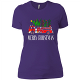 Firetruck Santa Sleigh Merry Christmas Firefighter - Ladies' Boyfriend T-Shirt