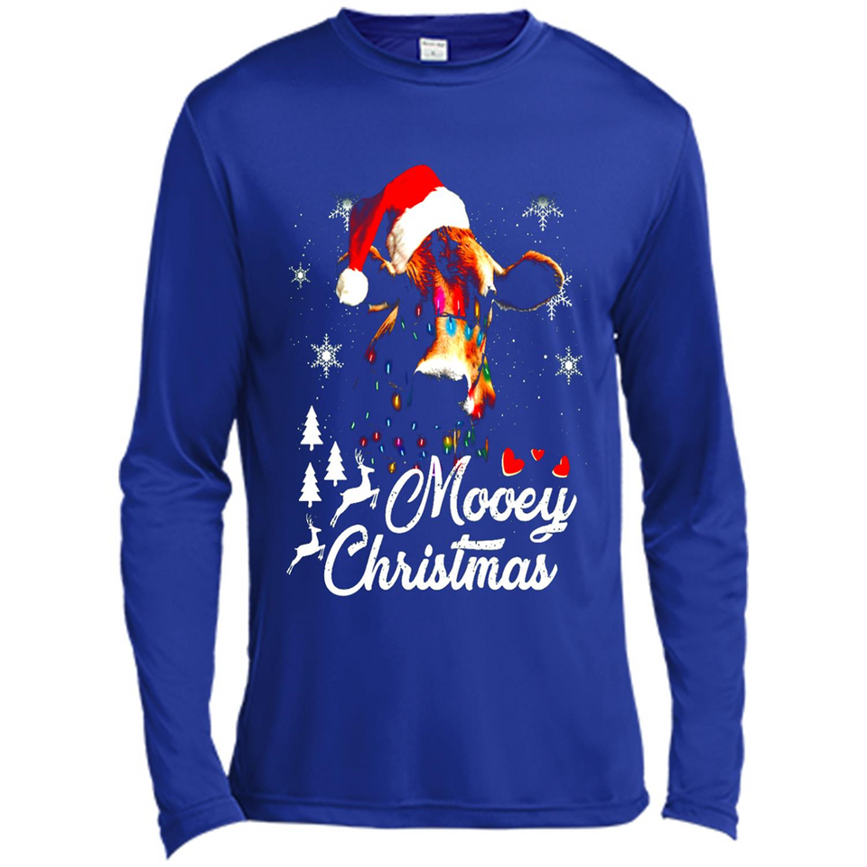 Mooey Christmas Cow Santa Christmas Lover Lights Sweatshirt - Canvas Long Sleeve T-Shirt