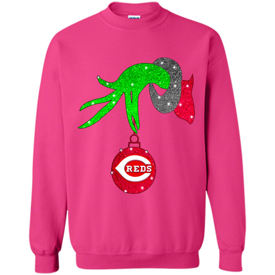 GRINCH HAND HOLDING CINCINNATI REDS GLITTER CHRISTMAS PINGPONG