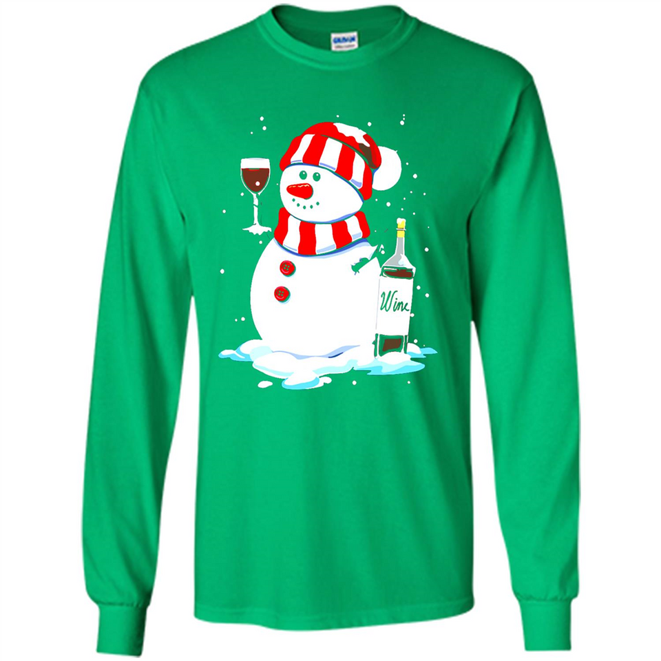 Cute Snowman drink Red Wine Christmas T-Shirt - Long Sleeve T-Shirt