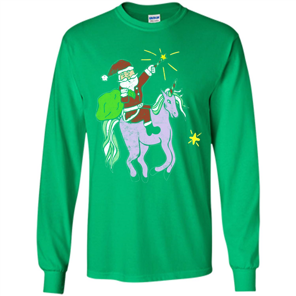 Distressed Retro Santa Riding Unicorn - Long Sleeve T-Shirt