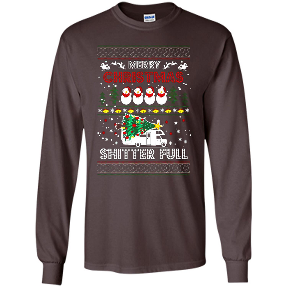 Merry Christmas Shitter Full Christmas Tree Snowman Sweater PINGPONG - Long Sleeve T-Shirt