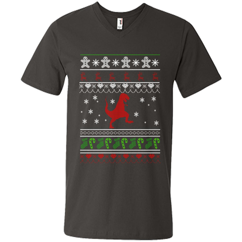 Dinosaur and Santa Ugly Christmas Sweater - Men's V-Neck
