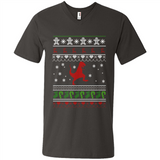 Dinosaur and Santa Ugly Christmas Sweater - Men's V-Neck