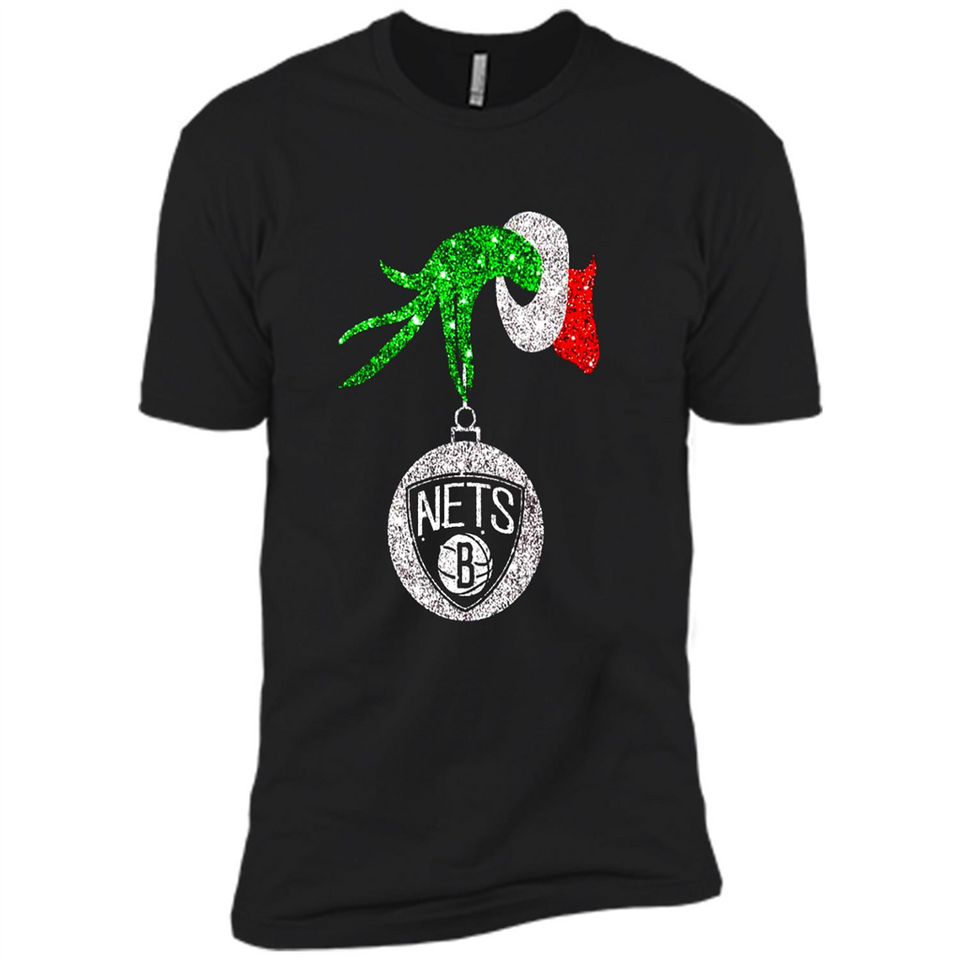 Fantastic Brooklyn Nets Glitter Grinch Monogram Ornament Christmas Gift - Premium Short Sleeve T-Shirt