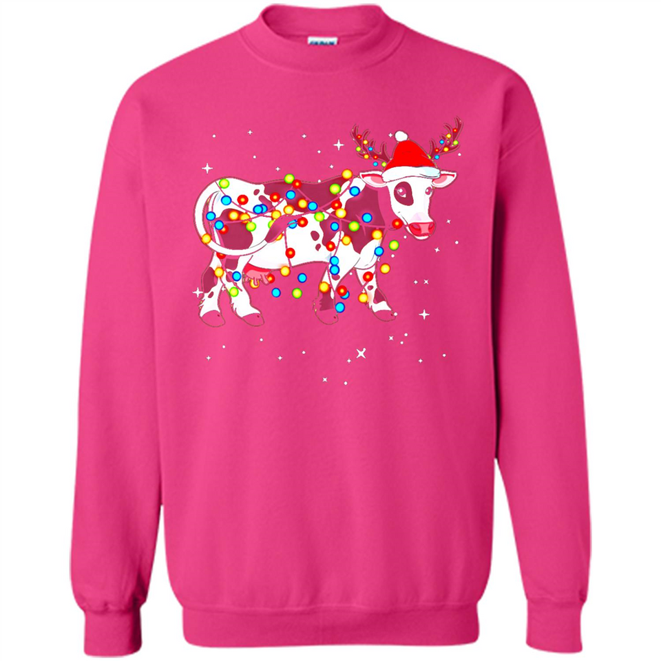 Christmas Lights Cow Wearing Santa Hat Funny Xmas Sweatshirt - Sweatshirt