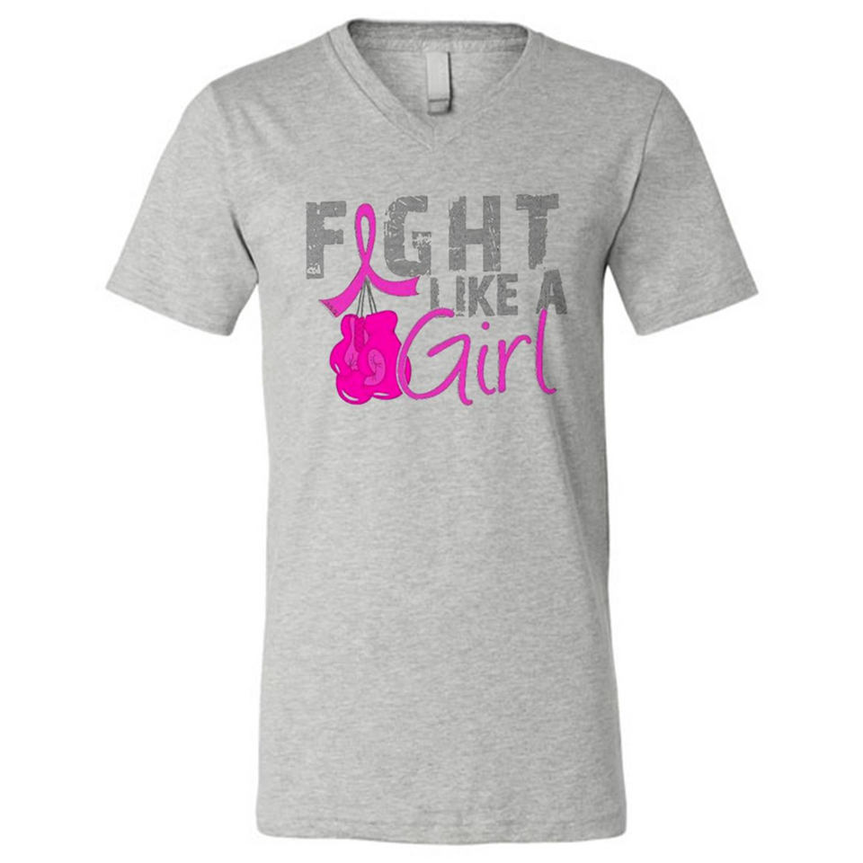 Fight Like A Girl Breast Cancer Awareness - Canvas Unisex V-Neck