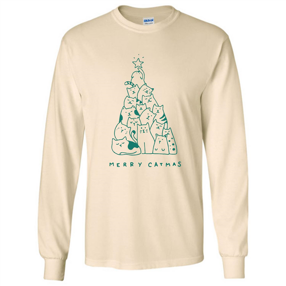 Merry Catmas Funny Cat Christmas Tree Sweatshirt - Long Sleeve T-Shirt