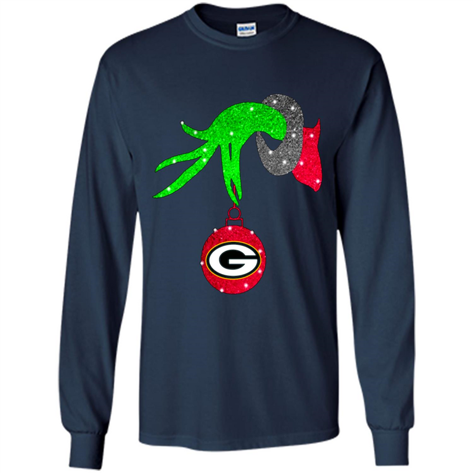 GRINCH HAND HOLDING GREEN BAY PACKERS GLITTER CHRISTMAS PINGPONG