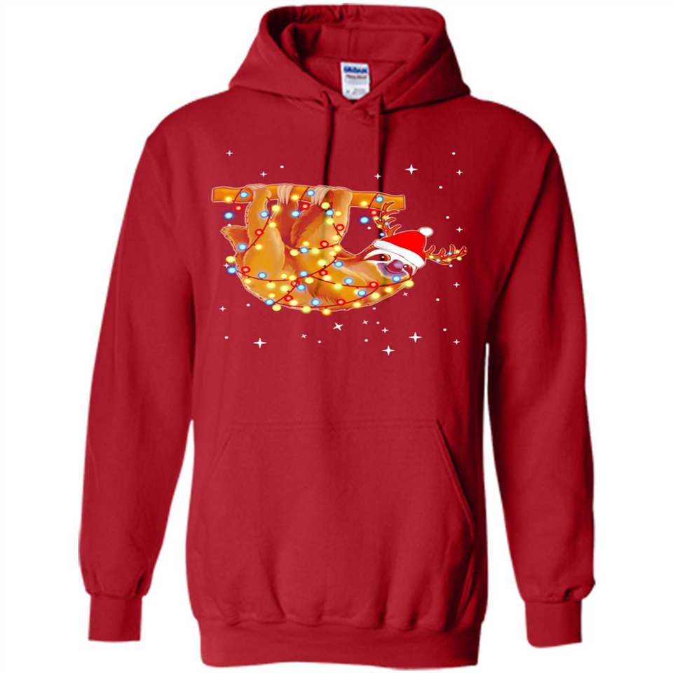Christmas Lights Sloth Wearing Santa Hat Funny Xmas - Hoodie