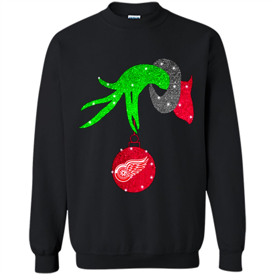 GRINCH HAND HOLDING DETROIT RED WINGS GLITTER CHRISTMAS PINGPONG