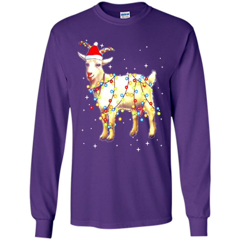 Christmas Lights Goat Wearing Santa Hat Funny Xmas - Long Sleeve T-Shirt