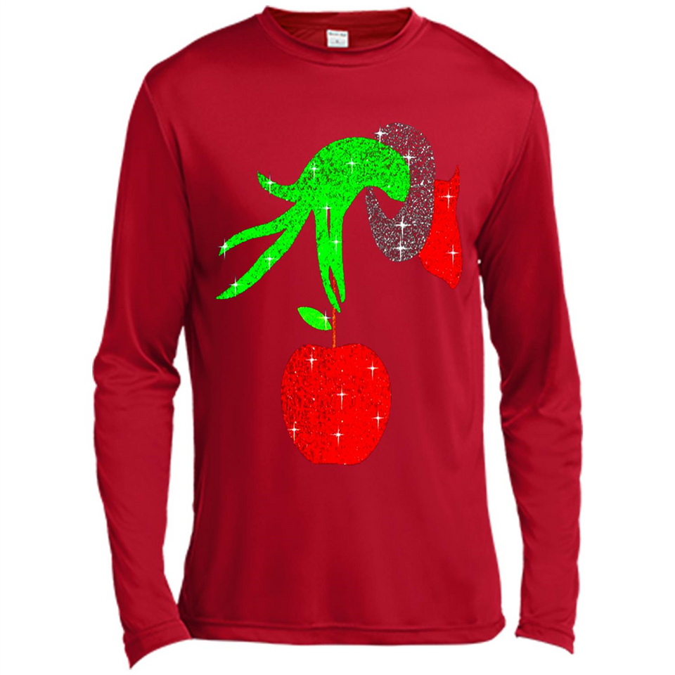 Christmas The Grinch Hand Holding Apple Ornament sweater - Canvas Long Sleeve T-Shirt