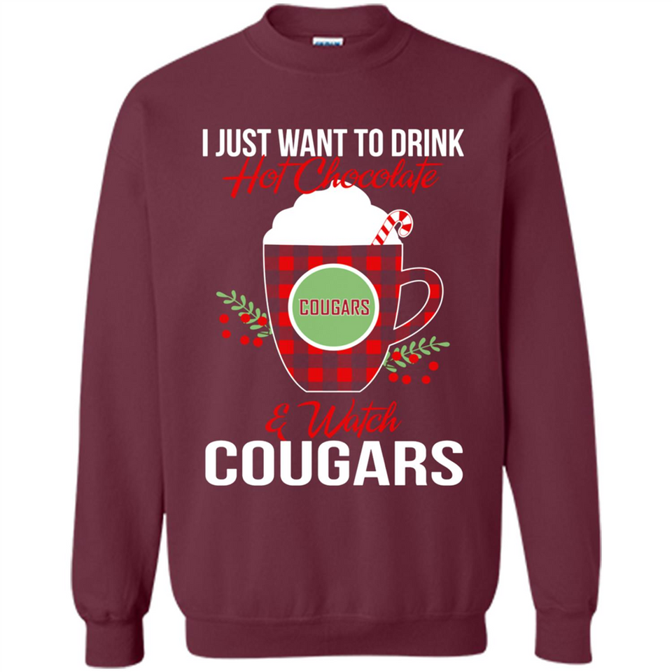 I Just Want To Drink Hot Chocolate & Watch Washington State Cougars Ugly Christmas Sweater PINGPONG
