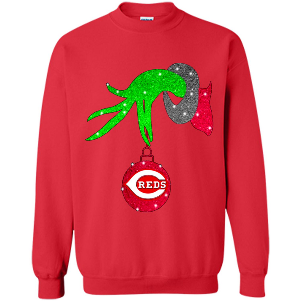 GRINCH HAND HOLDING CINCINNATI REDS GLITTER CHRISTMAS PINGPONG