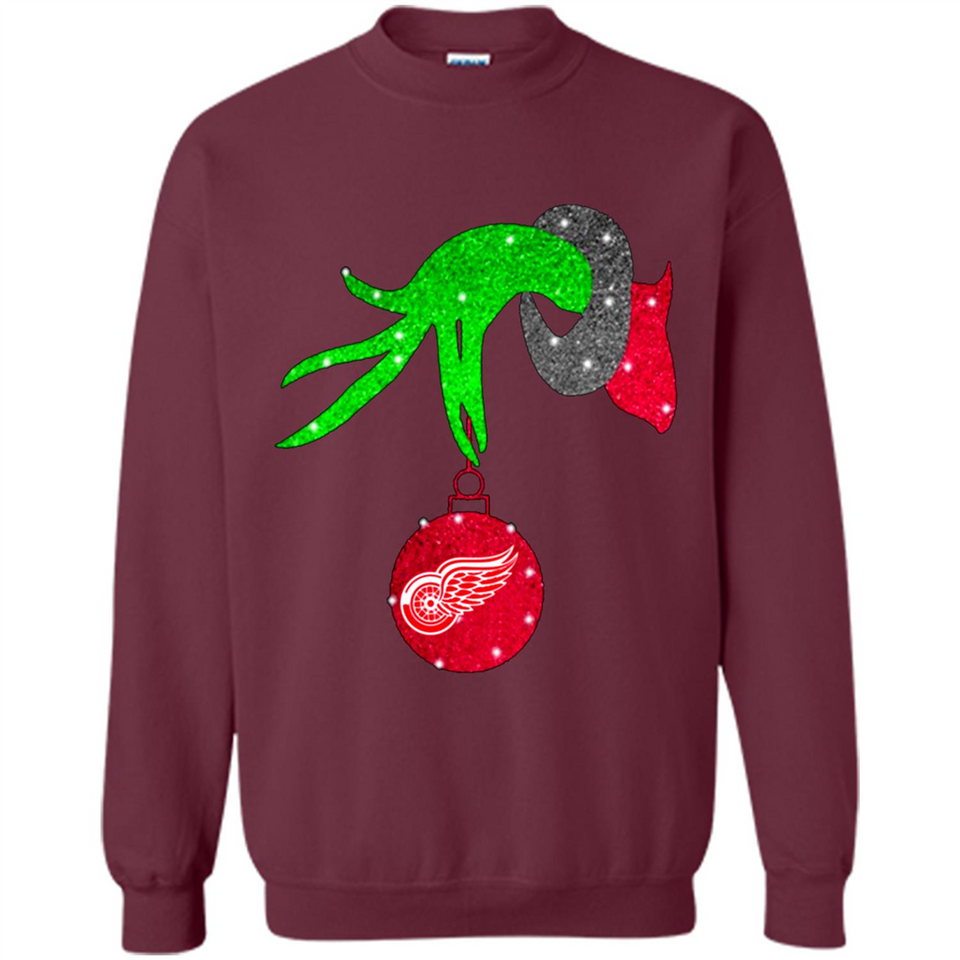 GRINCH HAND HOLDING DETROIT RED WINGS GLITTER CHRISTMAS PINGPONG