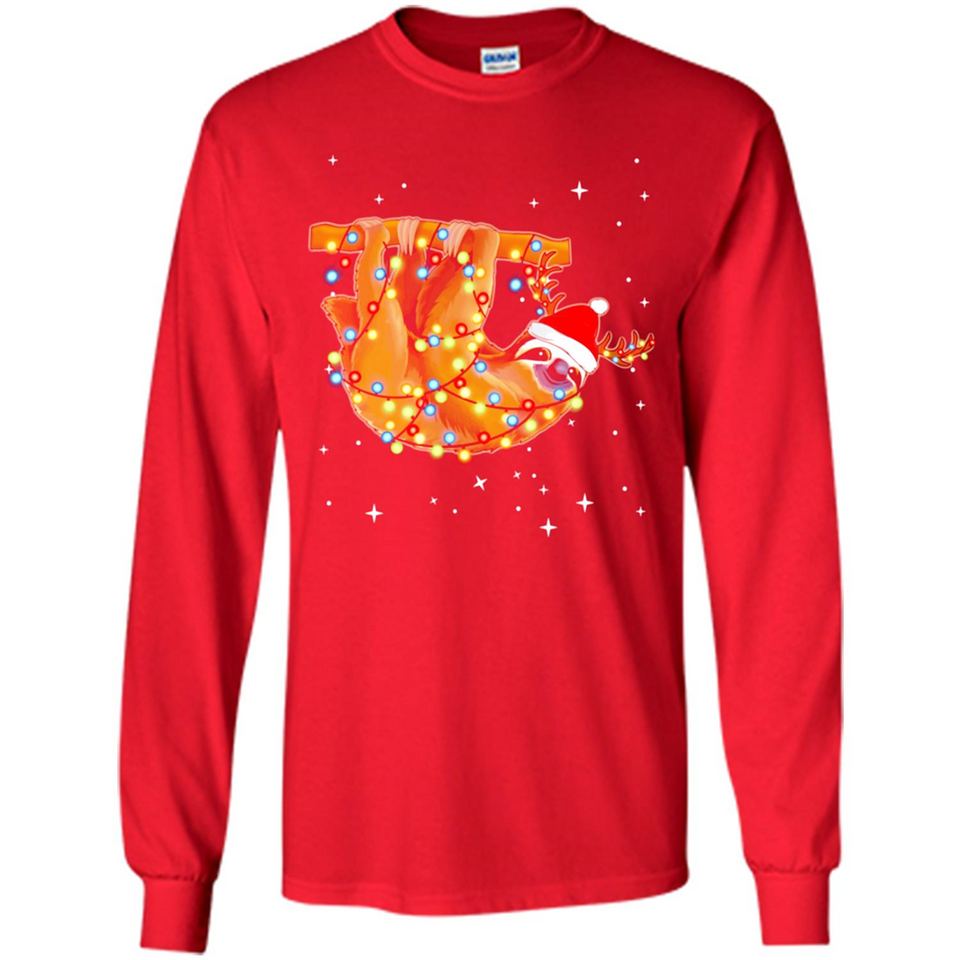 Christmas Lights Sloth Wearing Santa Hat Funny Xmas - Long Sleeve T-Shirt