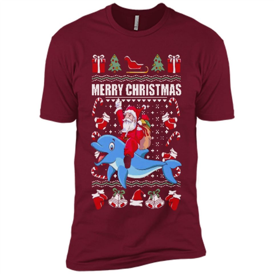 Ugly Christmas Santa Riding Dolphin - Premium Short Sleeve T-Shirt