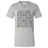 Here Comes Amazon Right Down My Driveway Christmas - Canvas Unisex V-Neck