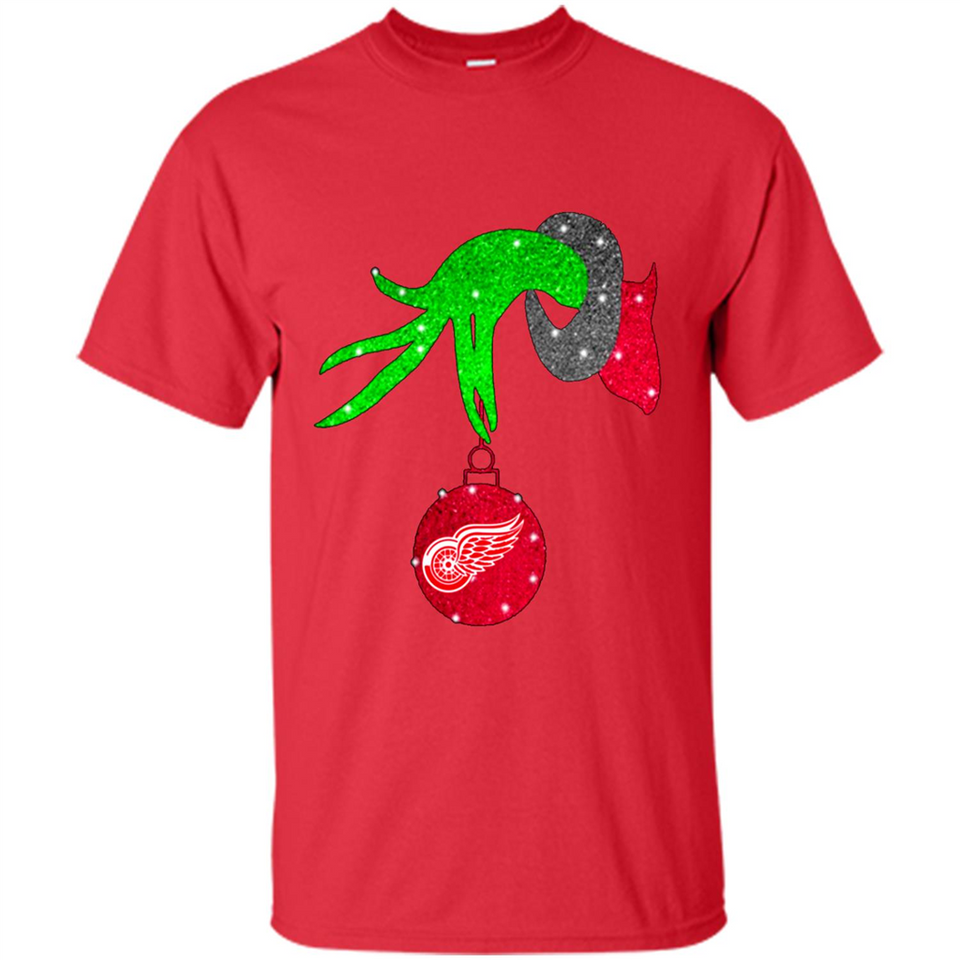 GRINCH HAND HOLDING DETROIT RED WINGS GLITTER CHRISTMAS PINGPONG