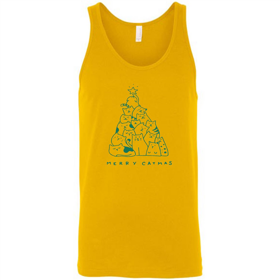 Merry Catmas Funny Cat Christmas Tree Sweatshirt - Canvas Unisex Tank