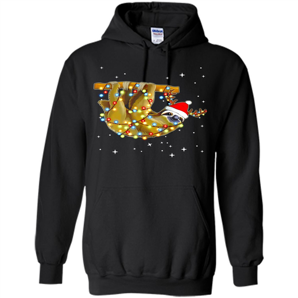 Christmas Lights Sloth Wearing Santa Hat Funny Xmas - Hoodie