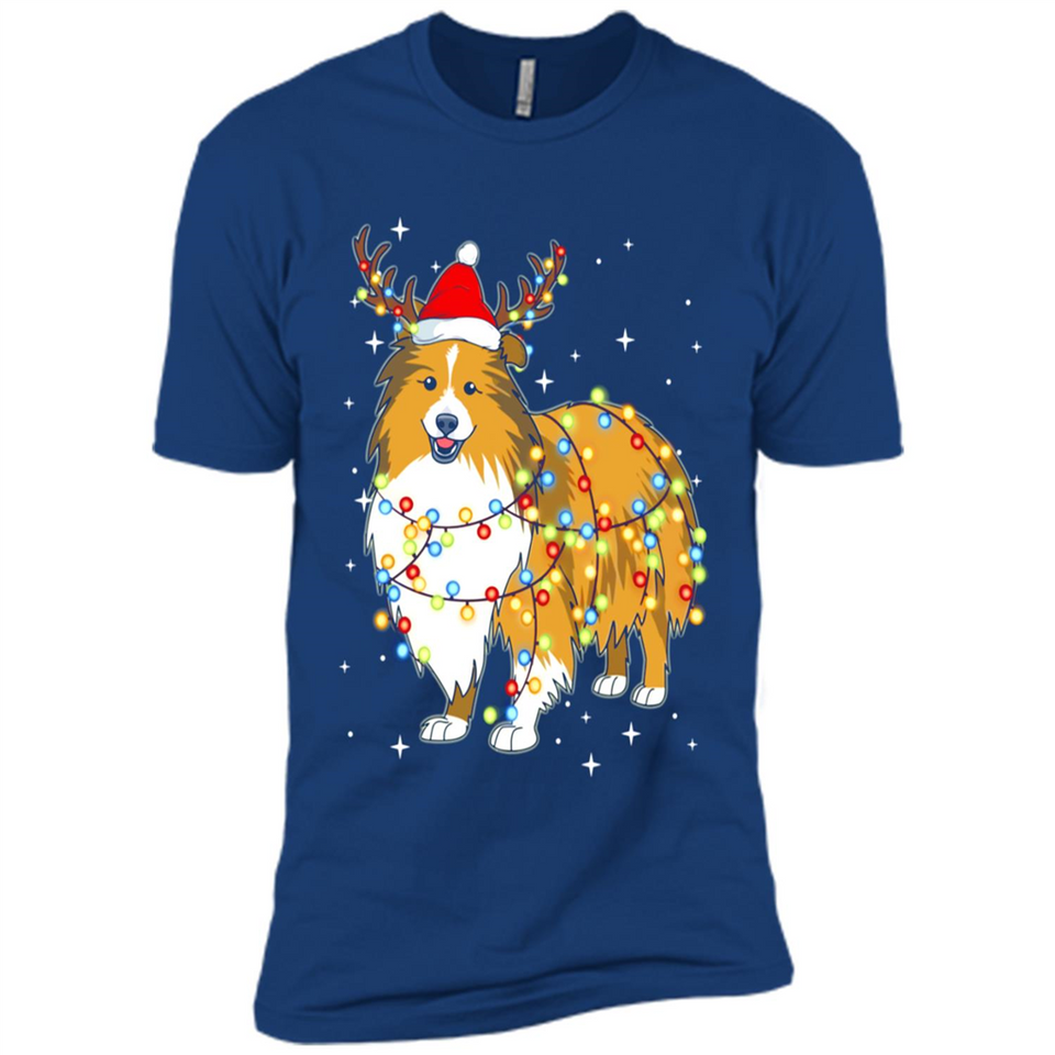 Christmas Lights Shetland Sheepdog Wearing Santa Hat Funny Xmas - Premium Short Sleeve T-Shirt