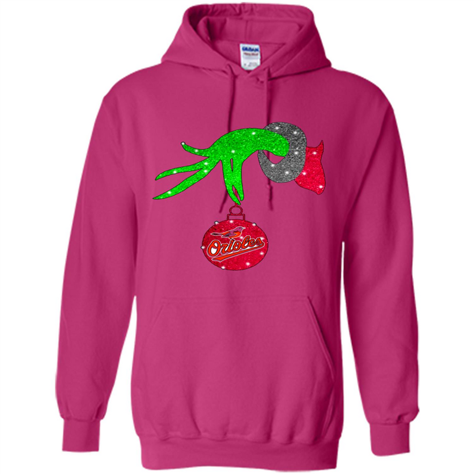 GRINCH HAND HOLDING BALTIMORE ORIOLES GLITTER CHRISTMAS PINGPONG