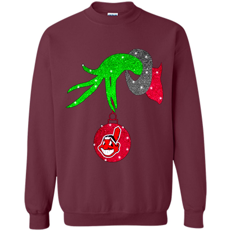 GRINCH HAND HOLDING CLEVELAND INDIANS GLITTER CHRISTMAS PINGPONG