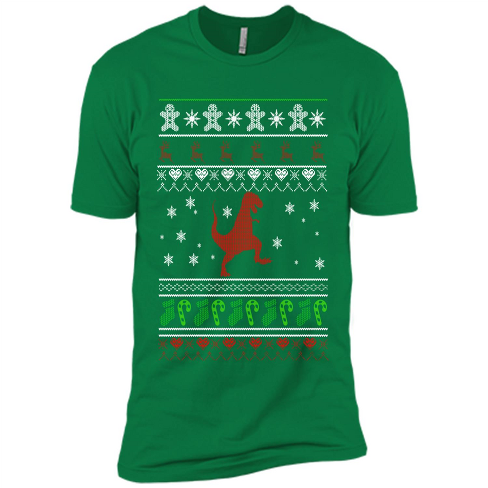 Dinosaur and Santa Ugly Christmas Sweater - Premium Short Sleeve T-Shirt