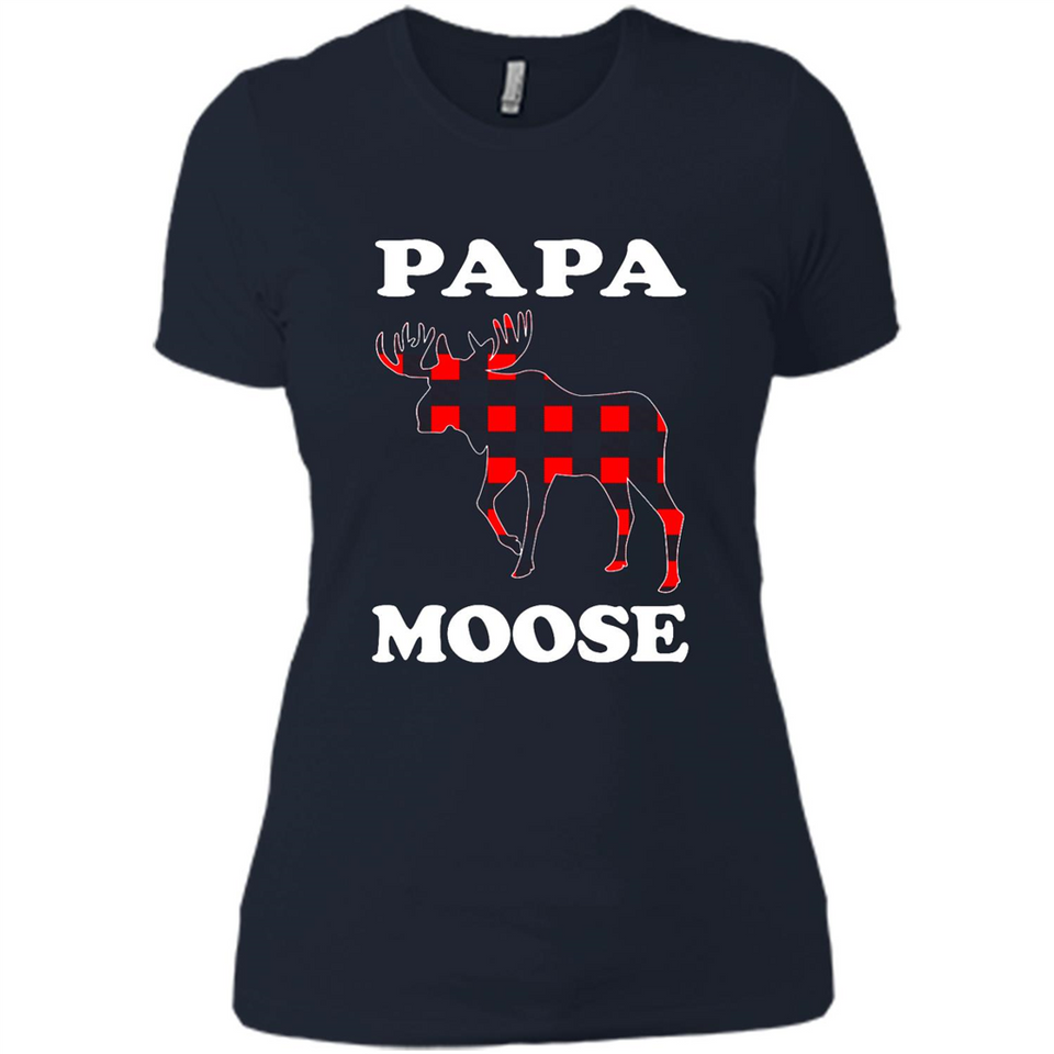 Papa Moose Funny Christmas Plaid Buffalo T-Shirt - Ladies' Boyfriend T-Shirt