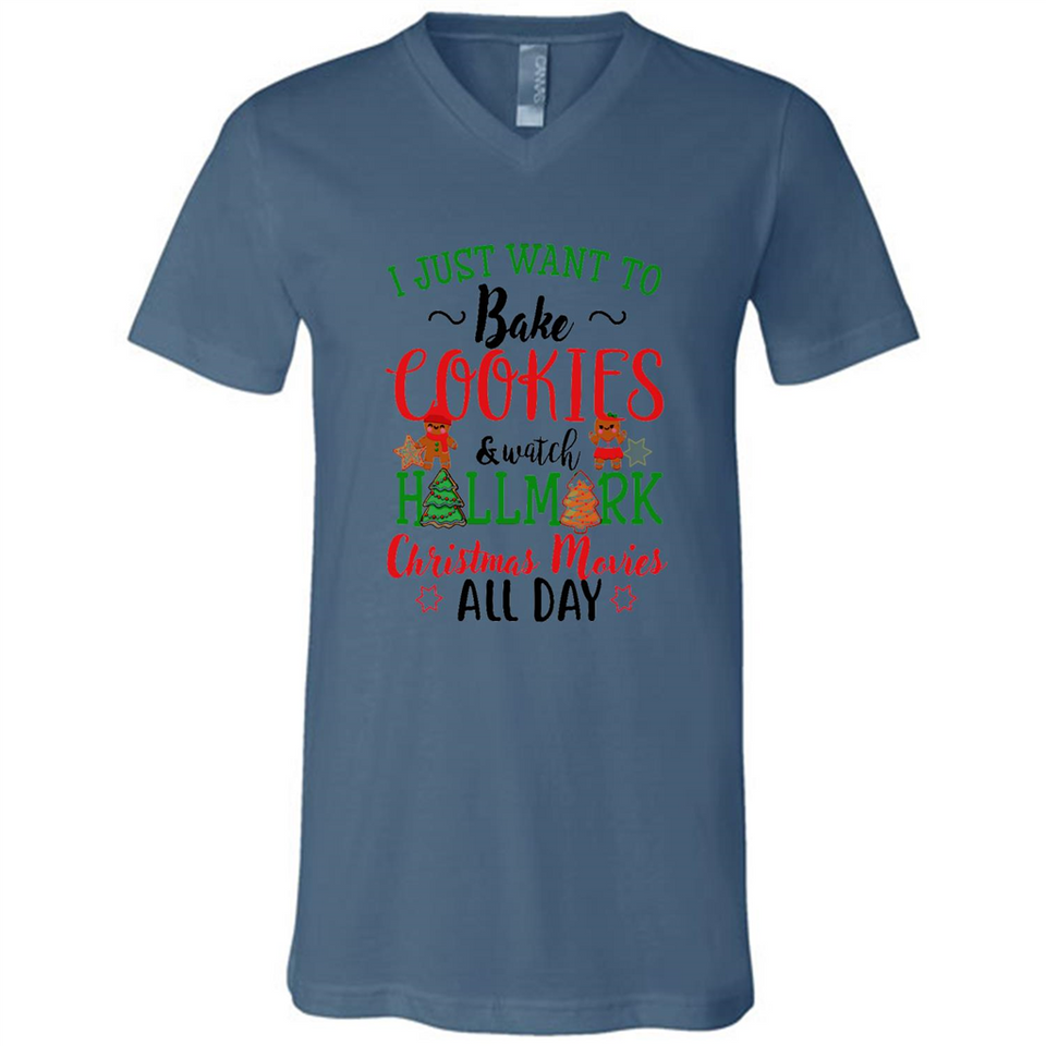 I just Want to bake Cookies and watch Hallmark Christmas movies White T-Shirt - Canvas Unisex V-Neck