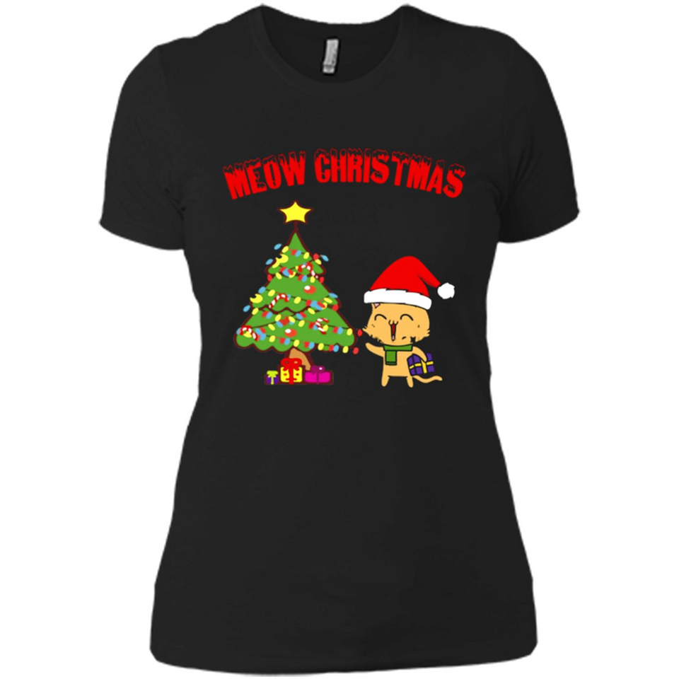 Meow merry christmas- cat and pine merry christmas - Ladies' Boyfriend T-Shirt
